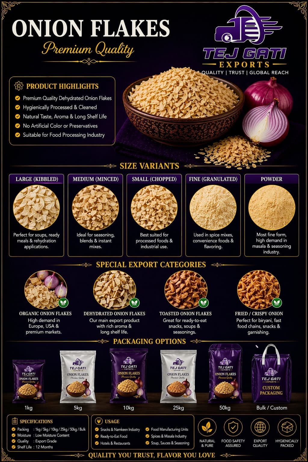 Dehydrated Onion Flakes Export from India